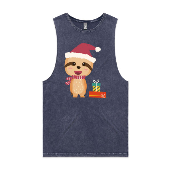 Christmas Sloth Unisex Stone Wash Barnard Tank Thumbnail